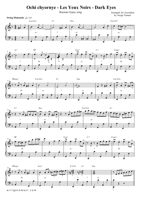 Dark Eyes Les Yeux Noirs For Gypsy Jazz Accordion Sheet Music