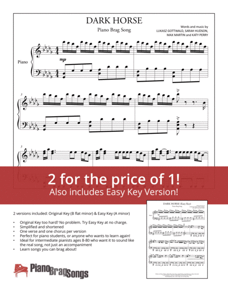 Free Sheet Music Dark Horse Katy Perry Simplified And Easy Key Piano Solos