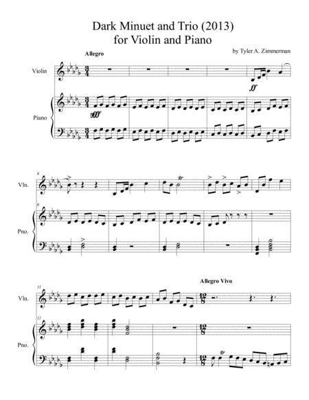 Free Sheet Music Dark Minuet For Violin And Piano