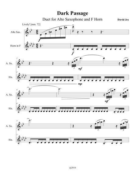 Dark Passage Duet For Alto Saxophone And F Horn Sheet Music