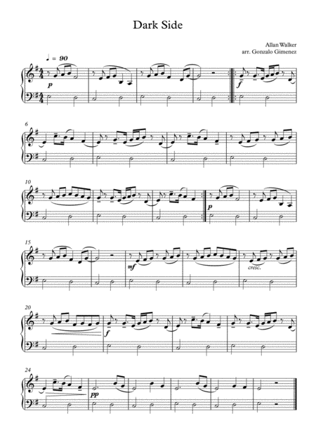 Free Sheet Music Darkside Solo Piano For Beginners