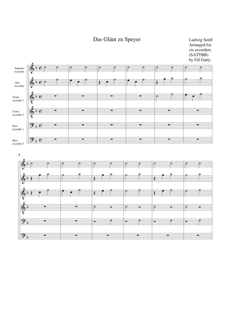 Free Sheet Music Das Glaeut Zu Speyer Arrangement For 6 Recorders