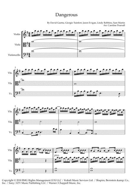 Free Sheet Music David Guetta Dangerous String Trio