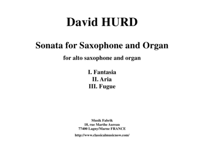 David Hurd Sonata For Alto Saxophone And Organ Sheet Music