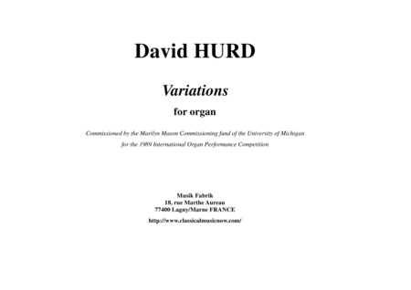 David Hurd Variations For Organ Sheet Music