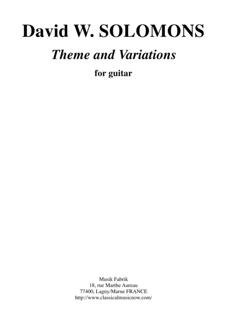 David Solomons Theme And Variations For Solo Guitar Sheet Music