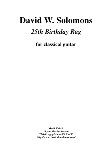 David W Solomons 25th Birthday Rag For Classical Guitar Sheet Music