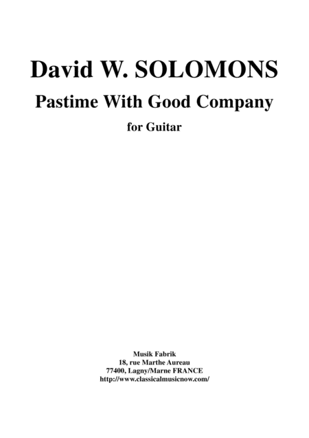 David W Solomons Pastime With Good Company Sheet Music