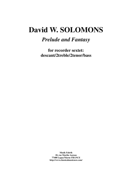 David W Solomons Prelude And Fantasy For Recorder Sextet Sheet Music