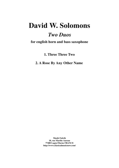 Free Sheet Music David W Solomons Two Duos For English Horn And Bass Saxophone