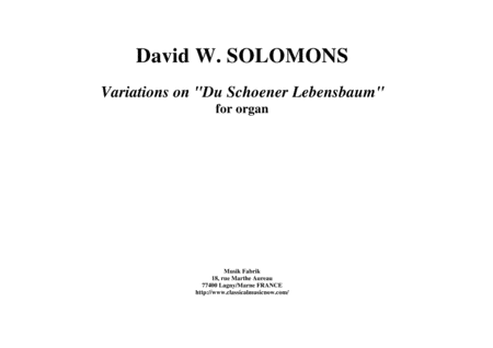 David W Solomons Variations On Du Schoener Lebensbaum For Organ Sheet Music