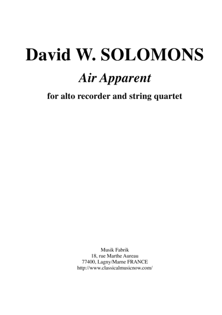 Free Sheet Music David Warin Solomons Air Apparent For Alto Recorder And String Quartet