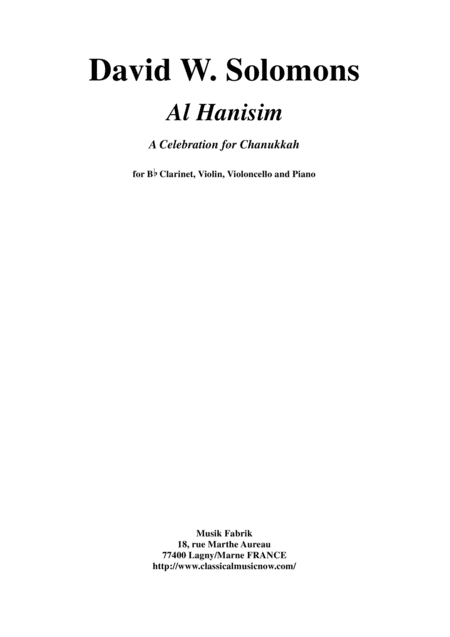 David Warin Solomons Al Hanisim A Chanukkah Celebration For Bb Clarinet Violin Cello And Piano Sheet Music