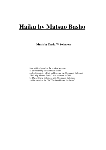 David Warin Solomons Haikus By Matsuo Basho For Low Voice And Gutiar Sheet Music