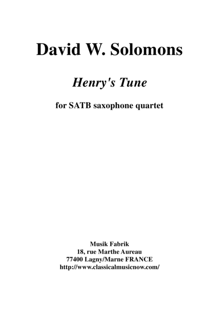 David Warin Solomons Henrys Tune For Satb Saxophone Quartet Sheet Music