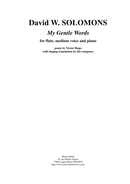 David Warin Solomons My Gentle Words For Medium Voice Flute And Piano Sheet Music