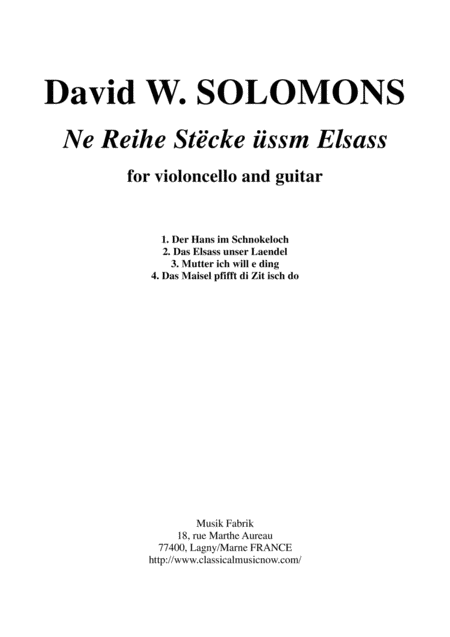 David Warin Solomons Ne Reihe Stcke Ssm Elsass For Violoncello And Guitar Sheet Music