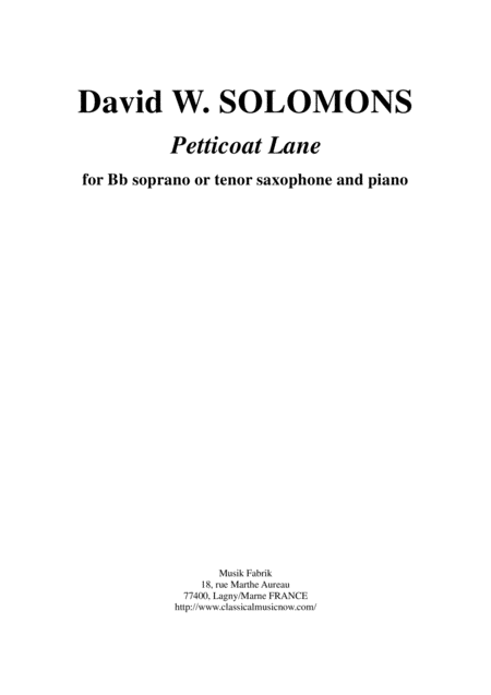 David Warin Solomons Petticoat Lane For Bb Soprano Or Tenor Saxophone And Piano Sheet Music