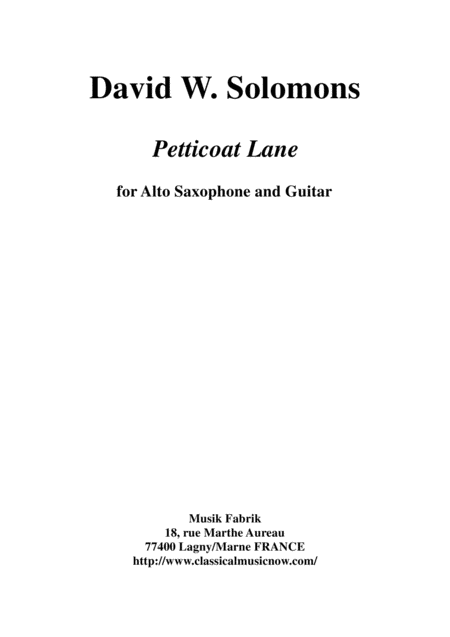 David Warin Solomons Petticoat Lane For Eb Alto Saxophone And Guitar Sheet Music