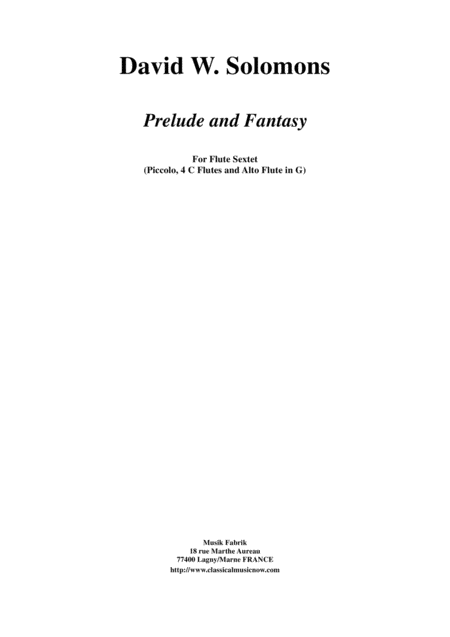 David Warin Solomons Prelude And Fantasy For Flute Sextet Piccolo 4 C Flutes Alto Flute In G Sheet Music