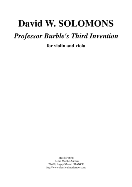 Free Sheet Music David Warin Solomons Professor Burbles Third Invention For Violin And Viola