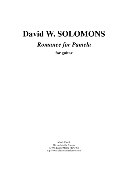 David Warin Solomons Romance For Pamela For Solo Guitar Sheet Music