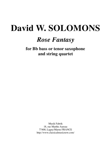 David Warin Solomons Rose Fantasy For Bb Bass Or Tenor Saxophone And String Quartet Sheet Music