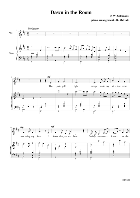 Free Sheet Music Dawn In The Room Alto And Piano