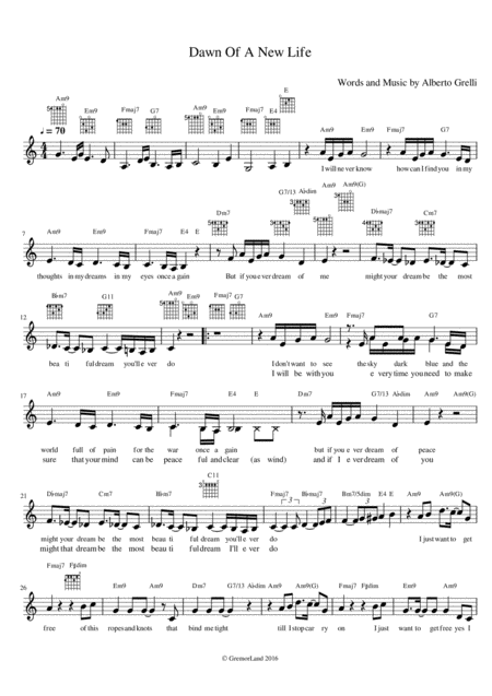 Free Sheet Music Dawn Of A New Life