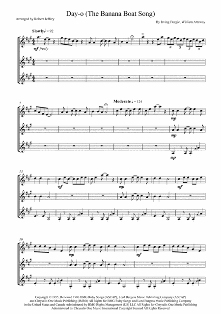 Day O The Banana Boat Song For Guitar Ensemble Sheet Music