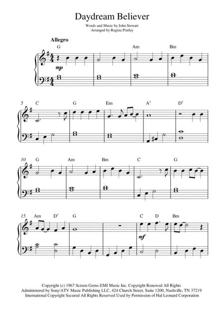 Free Sheet Music Daydream Believer Piano Solo With Chords