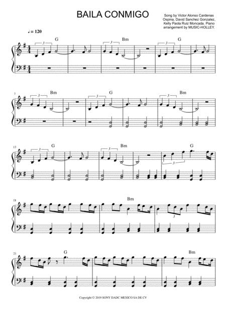 Free Sheet Music Dayvi Victor Crdenas Baila Conmigo Easy Piano Sheet