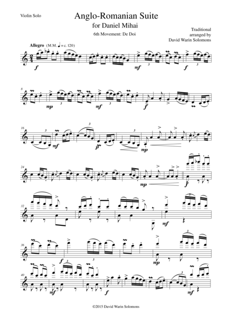 Free Sheet Music De Doi From Anglo Romanian Suite For Solo Violin