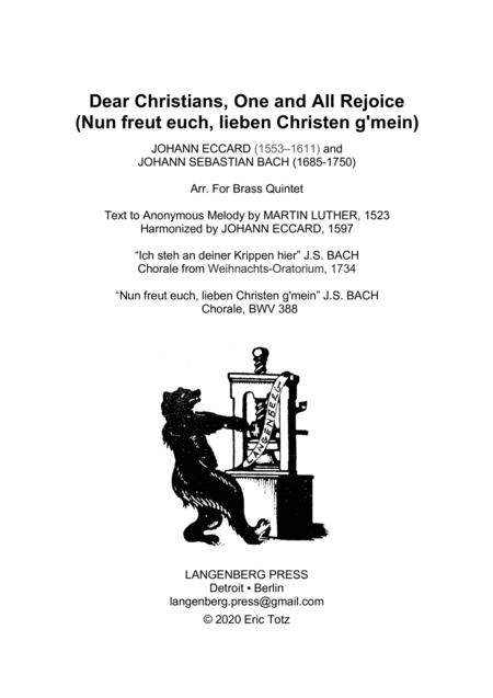 Free Sheet Music Dear Christians One And All Rejoice Arranged For Brass Quintet