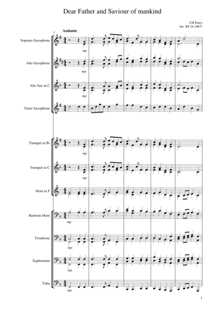 Free Sheet Music Dear Father And Saviour Of Mankind