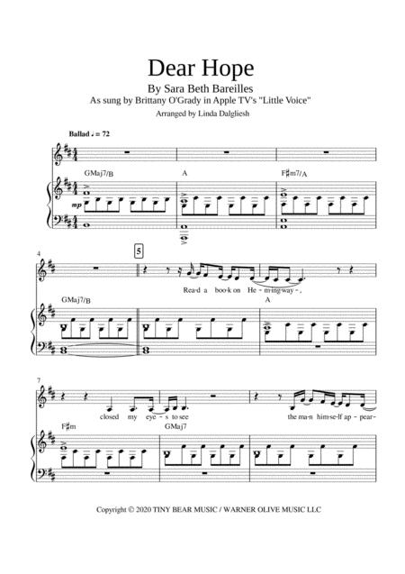 Free Sheet Music Dear Hope Piano Vocal Brittany O Grady Version