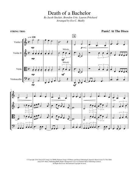 Free Sheet Music Death Of A Bachelor Panic At The Disco String Trio