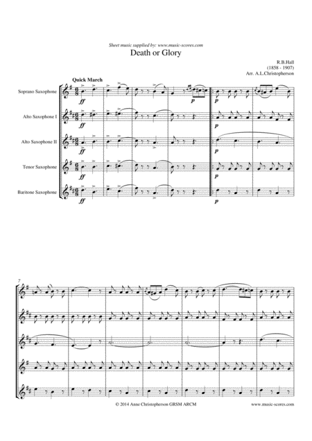 Free Sheet Music Death Or Glory March Sax Quintet
