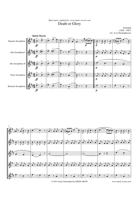 Death Or Glory March Sax Quintet Sheet Music