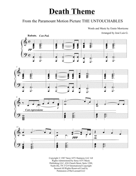 Death Theme From The Paramount Motion Picture The Untouchables Sheet Music