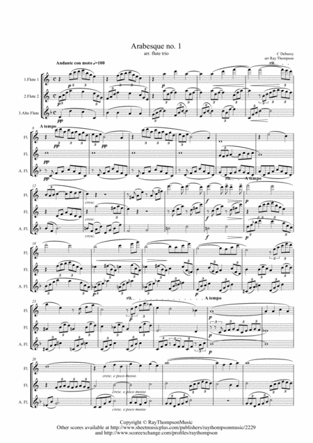 Free Sheet Music Debussy Arabesque No 1 Flute Trio