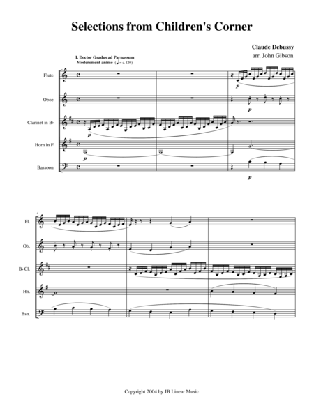 Debussy Childrens Corner For Woodwind Quintet Sheet Music