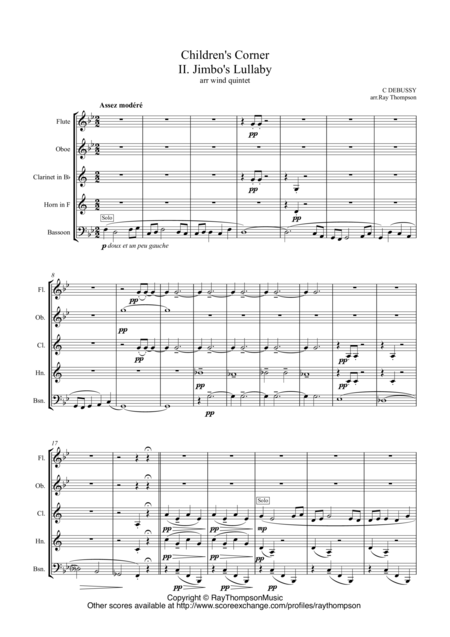 Debussy Childrens Corner Mvt 2 Jimbos Lullaby Wind Quintet Sheet Music