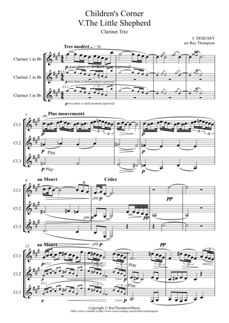 Debussy Childrens Corner Mvt 5 The Little Shepherd Clarinet Trio Sheet Music