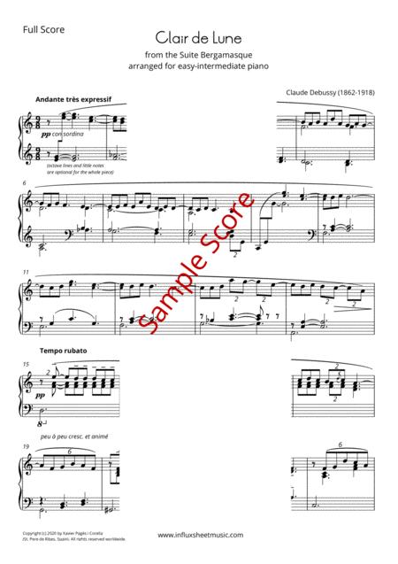 Debussy Clair De Lune For Intermediate Or Easy Piano Arrangement Of The Whole Piece Pdf Sheet Music