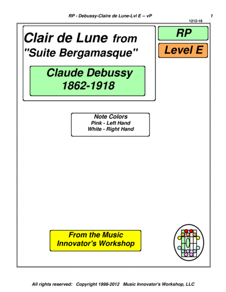 Debussy Clair De Lune Key Map Tablature Sheet Music