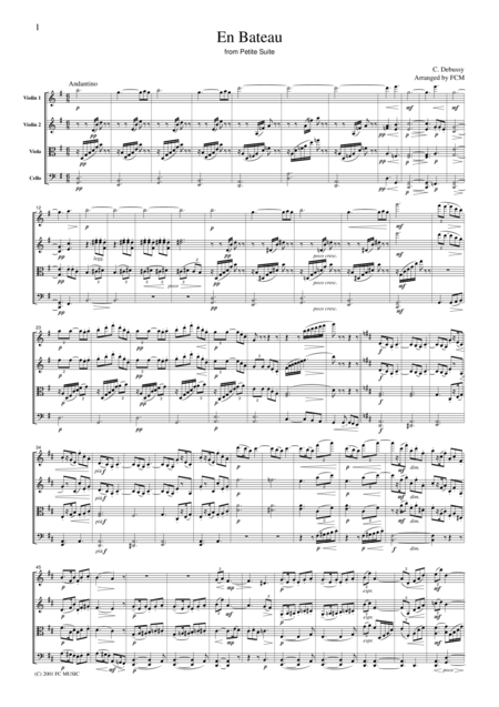 Free Sheet Music Debussy En Bateau From Petite Suite For String Quartet Cd002