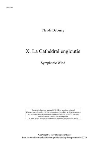 Debussy Piano Preludes Bk 1 No 10 La Cathdral Engloutie Symphonic Wind Sheet Music