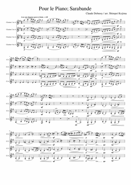 Free Sheet Music Debussy Pour Le Piano Sarabande For Clarinet Quartet