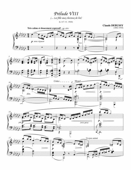 Free Sheet Music Debussy Prludes Premier Livre L 117 No 8 La Fille Aux Cheveux De Lin Complete Version